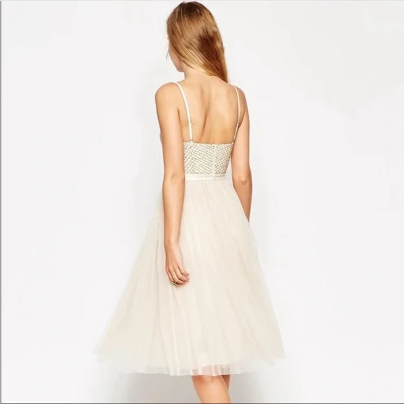 Needle and Thread champagne midi beaded tulle dress - Picture 2 of 6